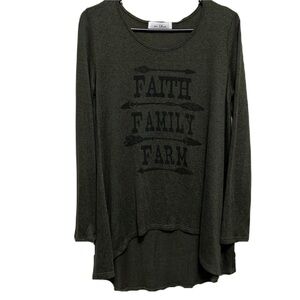 Women’s MY LAnd, Long Sleeves, High-Low, Top, Olive Green/Black, Size Medium